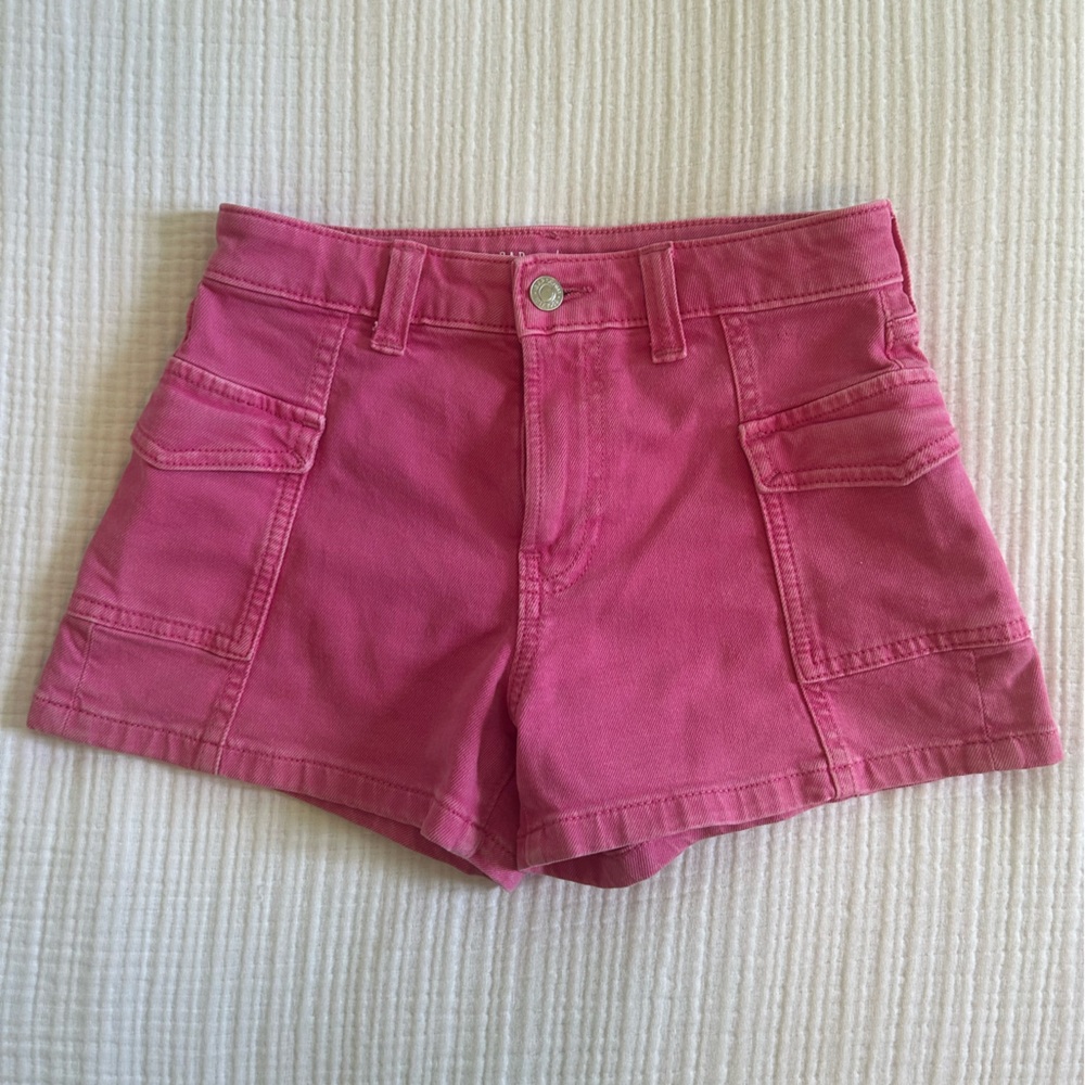 GAP Kids Shortie High Rise Cargo Shorts - pink denim